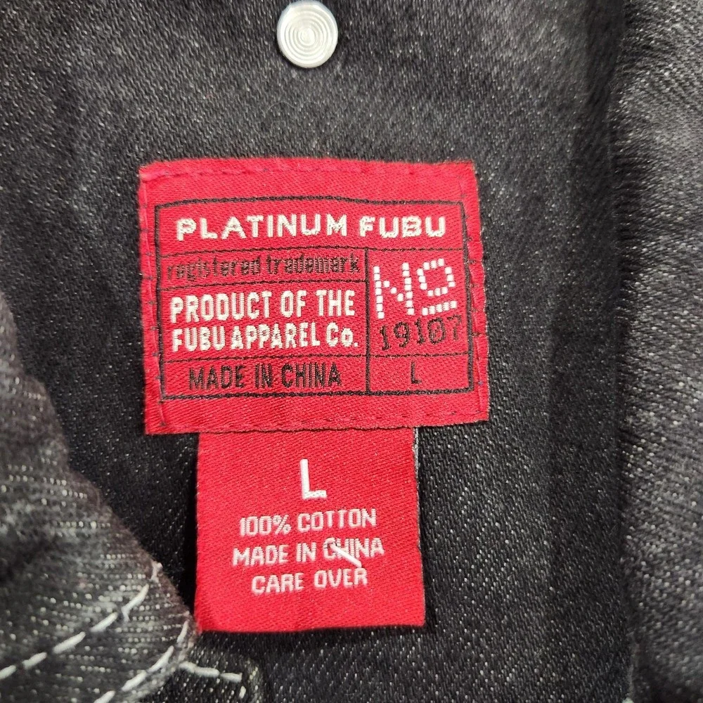 Vintage Platinum FUBU Mens Black Acid Splash Denim Jacket‎ Size L